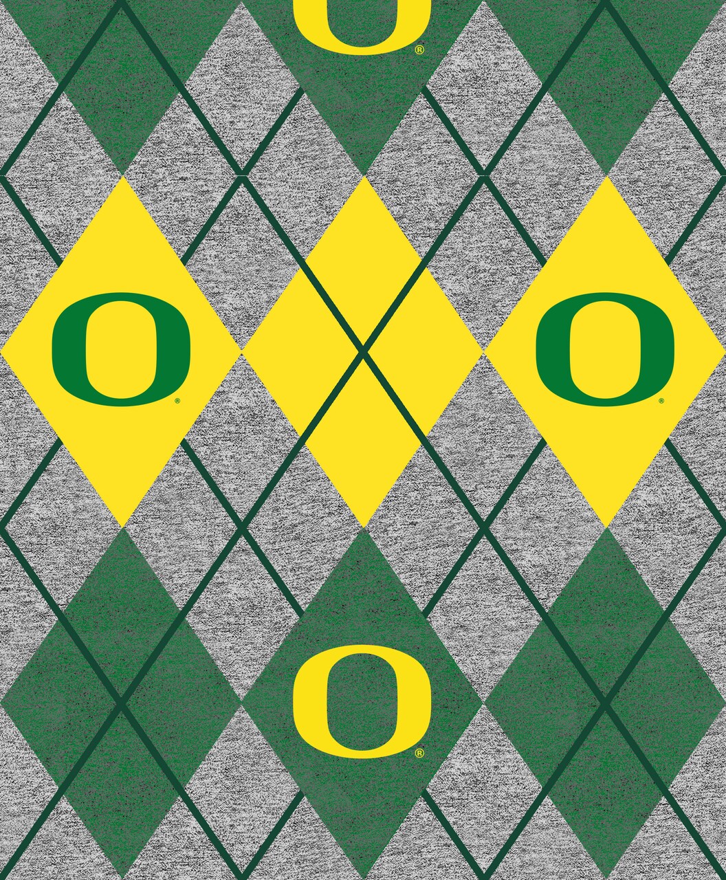 Sykel Enterprises-University of Oregon Fleece Fabric-Oregon Ducks Heather Argyle Fleece Blanket Fabric-Sold by the yard